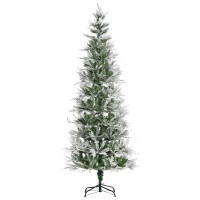 HOMCOM 7 Ft Pencil Snow Flocked Artificial Christmas Tree with Realistic Cypress Branches, Auto Open, Green(m-1)