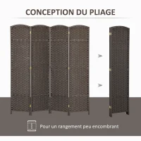 HOMCOM Paravent interieur en bois 4 panneaux 160 x 170 cm séparateur de pièce pliable pour salon, chambre à coucher, marron(m-5)