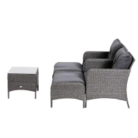 Outsunny Conjunto Muebles Ratán de Jardín Exterior 5 Pcs Sillón Mesa de Café y Taburete Reposapiés Cojín Incluido Marco Acero Color Gris(m-7)