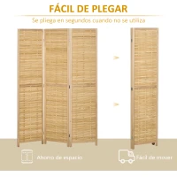 HOMCOM Biombo de 3 Paneles Plegable 120x1,8x170 cm Separador de Ambientes de Bambú Estilo Rústico Natural(m-6)