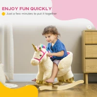 AIYAPLAY Kids Rocking Horse with Realistic Sounds, Safety Belt, Wooden Base, for Ages 18-36 Months, Cream White(m-6)