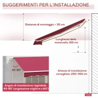 Outsunny Tenda da Sole Avvolgibile a Caduta con Manovella, in Alluminio e Poliestere, 295x245cm, Rosso Scuro(m-8)
