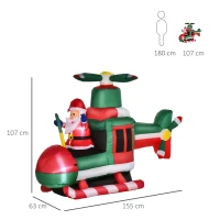 HOMCOM Babbo Natale Gonfiabile su Elicottero 107cm con 4 Luci LED e Gonfiatore, Decorazione Natalizia da Esterno(m-3)
