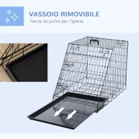 PawHut Trasportino per Cani in Metallo e PP, Gabbia per Cani a Trapezio per Auto con Maniglia, 77x47x55cm Nero(m-7)