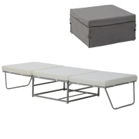 HOMCOM Divano Letto Design 2-in-1 Pieghevole 3 Cuscini Imbottiti Pelle, Cotone, Ferro, Spugna Grigio 192x69x37cm Max:150kg(m-9)