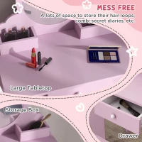 ZONEKIZ Kids Vanity Table with Mirror, Stool, Drawer, Storage Boxes, Cat Design, for Ages 3-6 Years - Pink(m-5)