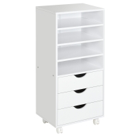 Vinsetto Cajonera de Oficina con 3 Cajones y 4 Estantes Abiertos Cajonera Escritorio con Ruedas para Oficina 38x40x86,8 cm Blanco