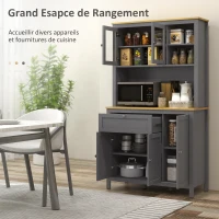 HOMCOM Armoire de cuisine buffet cuisine 5 portes dont 2 portes vitrées et 1 tiroir, 1 niche centrale - hauteur 180 cm gris(m-4)