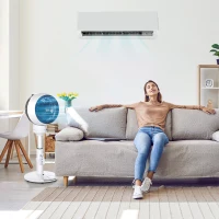 HOMCOM 9'' Air Circulator Fan 3 Speed 3 Mode, 70° Oscillation 90° Vertical Tilt, Height Adjustable, Remote Controller, for Living Room, Bedroom, Office, Black and White(m-13)