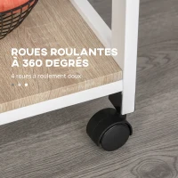 HOMCOM Chariot de service desserte de cuisine à roulettes panier + 2 plateaux amovibles, tiroir, étagère MDF chêne clair bois pin blanc(m-7)
