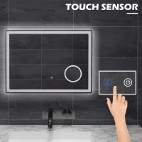 kleankin LED Bathroom Mirror with Lights, 3X Magnifying Mirror, Dimming Lighted Bathroom Mirror, Vanity Mirror with 3 Colour Front and Backlit, Smart Touch, Anti-Fog, Horizontal and Vertical, 80x60cm(m-5)