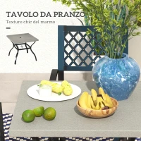 Outsunny Set da Giardino con 4 Sedie Impilabili e Tavolo Quadrato Effetto Marmo, Grigio(m-6)