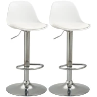 HOMCOM Set 2 Sgabelli da Cucina di Design Girevoli con Schienale, Poggiapiedi e Altezza Regolabile, in Similpelle e PP, Base in Acciaio, 38x42x82-104cm, Bianco(m-1)
