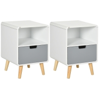 HOMCOM Lot de 2 tables de nuit Table de Chevet scandinave 40L x 38l x 58H cm tiroir + Niche en Bois Blanc Bleu Gris