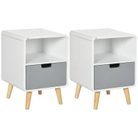 HOMCOM Lot de 2 tables de nuit Table de Chevet scandinave 40L x 38l x 58H cm tiroir + Niche en Bois Blanc Bleu Gris(m-1)