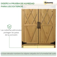 Outsunny Armario de Jardín 0,24 m² 75x40x90 cm con 4 Estantes y Techo de Galvanizado para Almacenamiento de Herramientas Natural(m-6)