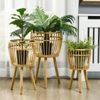 Outsunny Lot de 3 supports cache-pots à plantes lot de 3 étagères à fleurs support pots de fleurs sur pied trépied bois naturel(m-2)