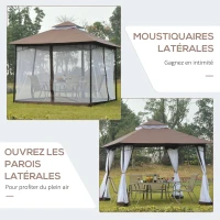 Outsunny Tonnlle de jardin Barnum Pavillion de jardin 3 x 3 Double Toit avec moustiquaires Amovibles  imperméable chocolat et blanc(m-6)