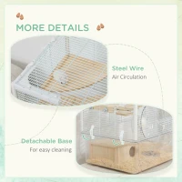 PawHut Hamster Cage, Gerbil Cage with Wooden Ramp, Exercise Wheel, Food Bowl - White(m-7)