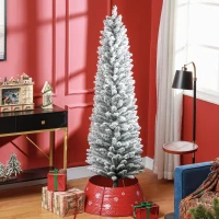 HOMCOM 6ft Artificial Snowy Pencil Christmas Tree - White(m-2)