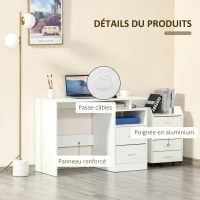 HOMCOM Bureau Informatique 2 tiroirs coulissants 3 étagères dim. 108L x 48l x 76H cm Panneaux Particules MDF Blanc(m-5)