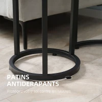 HOMCOM Lot de 2 tables d'appoint tables gigognes tables basses modulables style industriel - plateau aspect bois et pieds en métal noir(m-6)