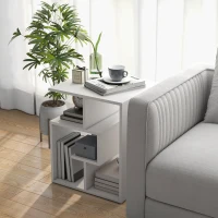 HOMCOM Mesita Auxiliar Mesa Auxiliar Blanca Mesa de Centro con Estantes de Almacenamiento para Salón Dormitorio 45x40x55 cm(m-2)