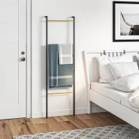 HOMCOM Toallero Apoyado en la Pared Toallero de Baño con 4 Barras de Bambú y Marco de Acero 49x5,5x167,5 cm Negro y Natural(m-8)