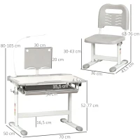HOMCOM Ensemble chaise et bureau pour enfants avec lampe LED hauteur réglable plateau incliné support de lecture gris(m-3)