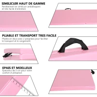 HOMCOM Tapis de gymnastique yoga pilates fitness pliable portable grand confort 180L x 60l x 5H cm revêtement synthétique rose(m-6)