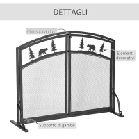 HOMCOM Parascintille per Camino in Metallo con 2 Porte e Decorazioni Natalizie, 99x35x80 cm, Nero(m-6)