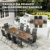 Outsunny Tavolo da Giardino Allungabile da 160-240 cm per 6-8 Persone Rettangolare in Acciaio e Alluminio, Effetto Legno(m-4)