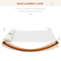 Outsunny Bain de Soleil transat Design à Bascule 2 Places 2 Coussins Inclus Bois mélèze pré-huilé Coton Blanc(m-4)