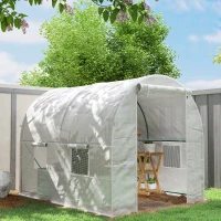 Outsunny 245 x 200cm Polytunnel Greenhouse - White(m-10)