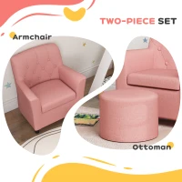 AIYAPLAY 2PCs Kids Sofa Set with Footrest, for Playroom, Bedroom, Pink(m-4)