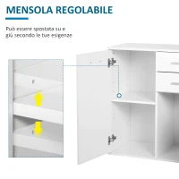 HOMCOM Cassettiera da Ufficio 2 Cassetti 2 Ante con Ripiano Regolabile Legno 71x35x76cm Bianco(m-6)
