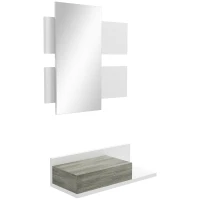 HOMCOM Juego de Muebles de Entrada Recibidor Colgante con Espejo y Cajón 75x3,5x75 cm y 75x30,5x20 cm Blanco y Gris(m-1)