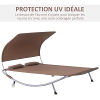Outsunny Bain de Soleil 2 Places lit de Jardin Design Contemporain Toit réglable 2 roulettes 2 oreillers Acier époxy Polyester Marron foncé(m-4)