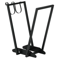 Outsunny Scaffale Portalegna con Ganci da Esterno e Interno in Acciaio, 45x32x58cm, Nero(m-10)