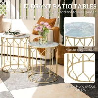 Outsunny Round Coffee Table Set of 2, Modern Nesting Tables with Ceramic Tile Top, Small End Tables, Indoor Outdoor Side Table with Metal Frame for Living Room, Bedroom, Patio, Balcony, Multicoloured(m-5)
