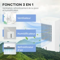 HOMCOM Refroidisseur d'air ventilateur humidificateur 3 en 1 avec télécommande, minuterie, oscillation, 3 modes 3 vitesses(m-5)