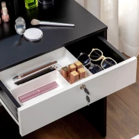 HOMCOM Ensemble de coiffeuse table de maquillage avec tabouret rembourré grand miroir + plusieurs étagères ouvertes + 4 tiroirs blanc noir(m-7)