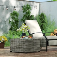 Outsunny 62 x 62cm Glass-Top Rattan Side Table - Light Grey(m-8)