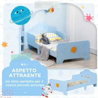 ZONEKIZ Letto per Bambini con Sponde e Fantasia Spaziale, Età 3-6 Anni, 143x74x59cm, Azzurro(m-4)