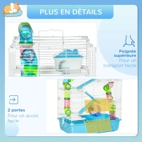 PawHut Grande cage pour hamsters cage pour rongeur 5 niveaux avec tunnels abreuvoir roue maisonnette échelles dim. 59L x 36l x 69H cm(m-7)