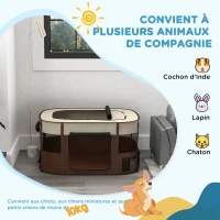 PawHut Parc pliable pour animaux de compagnie parc pour chiots en tissu Oxford avec fenêtres et portes sac de rangement marron(m-4)