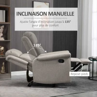 HOMCOM Fauteuil de relaxation inclinable 135° manuellement tissu en microfibre avec repose-pied gris(m-4)