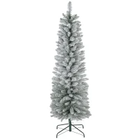 HOMCOM 6ft Artificial Snowy Pencil Christmas Tree - White(m-1)