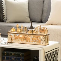 HOMCOM Village de Noël Lumineux en Bois Décoration de Noël Maison miniature sur table avec 10 LED Blanc Chaud - 45 x 10 x 25 cm(m-2)