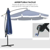 Outsunny Ombrellone Decentrato a 8 Stecche con Base a Croce, in Acciaio e Poliestere, Ø295x260 cm, Blu Scuro(m-4)